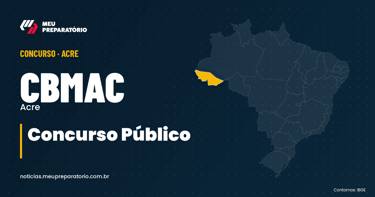 Concurso CBMAC (AC). Mapa do Brasil com Acre em destaque. Arte: Meu Preparatório