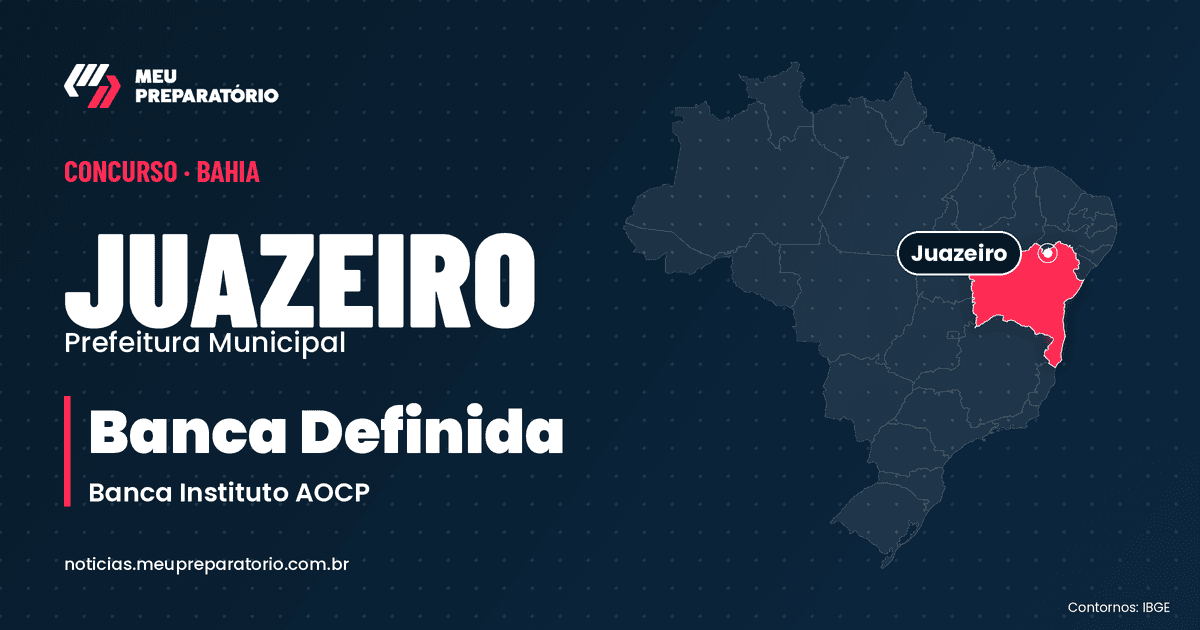 Concurso da Prefeitura de Juazeiro (BA). Mapa do Brasil com Bahia em destaque. Arte: Meu Preparatório