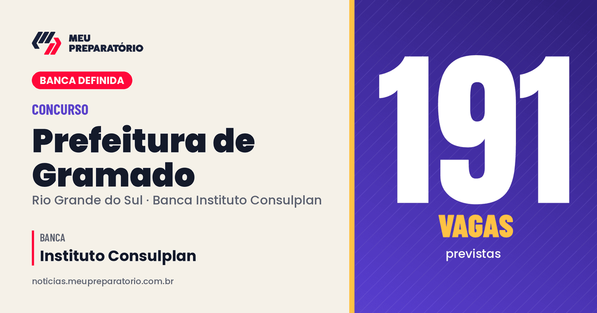 Concurso da Prefeitura de Gramado (RS): 191 vagas. Arte: Meu Preparatório