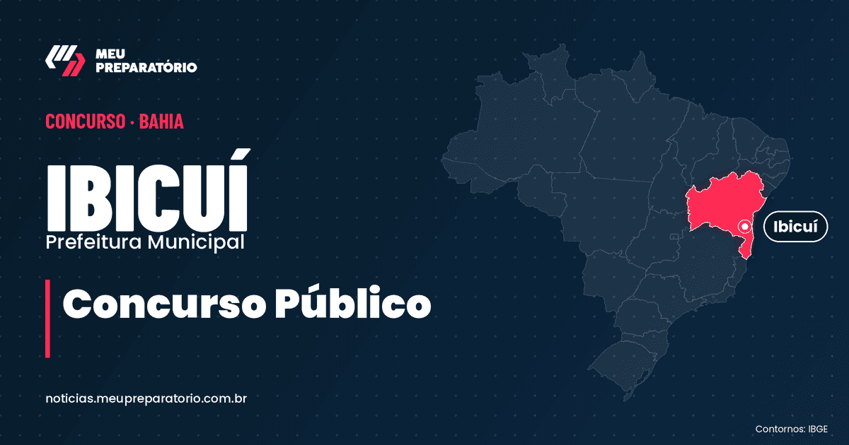 Concurso da Prefeitura de Ibicuí (BA). Mapa do Brasil com Bahia em destaque. Arte: Meu Preparatório