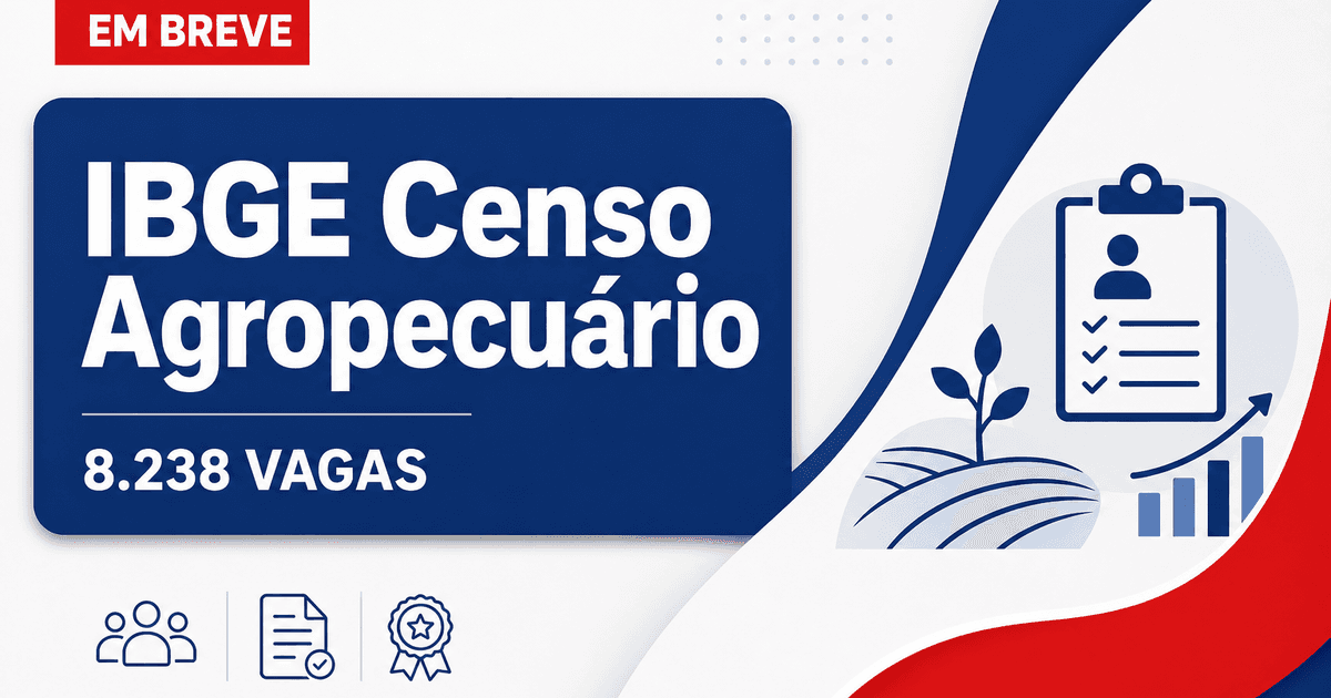 IBGE anuncia processo seletivo com 8.238 vagas para o Censo Agropecuário, Florestal e Aquícola - IBGE anuncia processo seletivo com 8.238 vagasra o Censo Agropecuário, Florestal