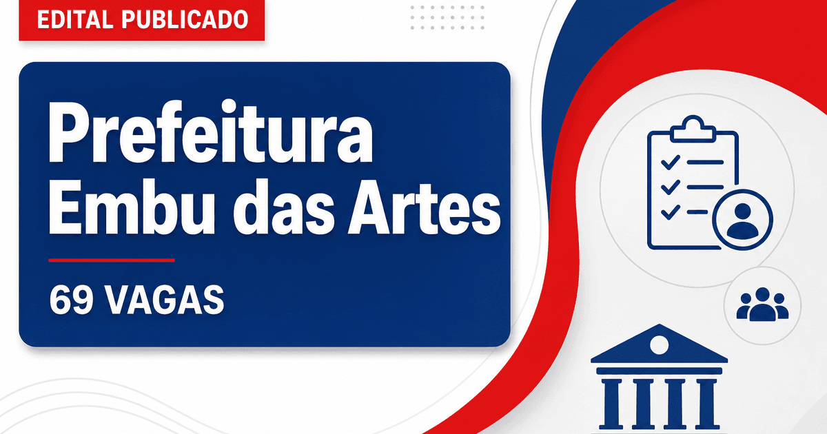 Concurso Prefeitura de Embu das Artes SP oferece 69 vagas na Saúde - Prefeitura de Embu das Artes