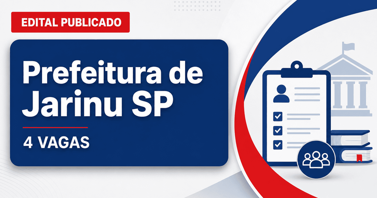 Concurso da Prefeitura de Jarinu (SP): edital abre vagas para quatro cargos - Prefeitura de Jarinu