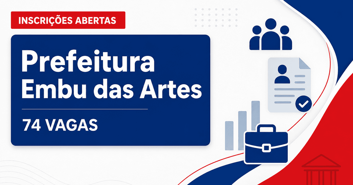 Concurso de Embu das Artes (SP) abre 74 vagas para ensinos médio e superior - Prefeitura de Embu das Artes