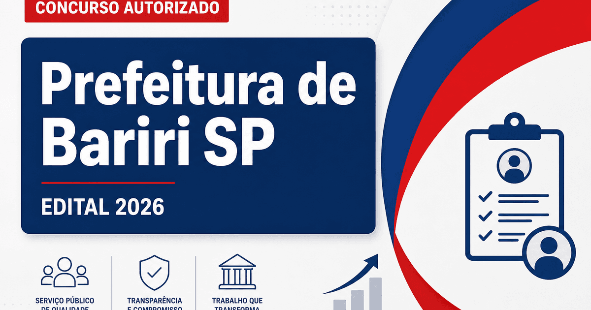 Concurso Prefeitura de Bariri SP: definida banca para níveis fundamental, médio e superior - Prefeitura de Bariri