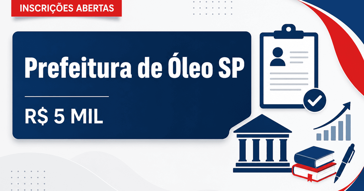 Concurso da Prefeitura de Óleo (SP) abre vagas com salários de quase R$ 5 mil - Prefeitura de Óleo