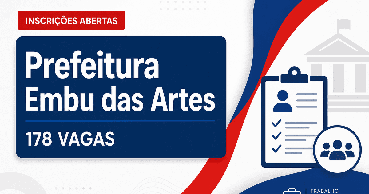 Concurso da Prefeitura de Embu das Artes SP: última chance para 178 vagas - Prefeitura de Embu das Artes