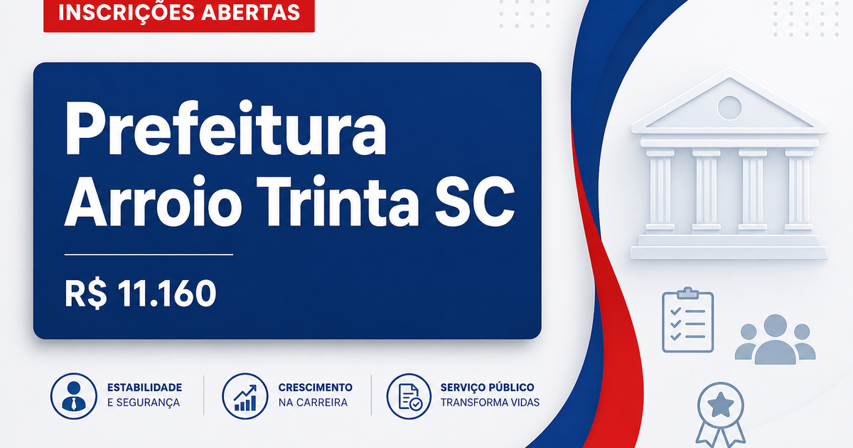 Prefeitura de Arroio Trinta: Prefeitura de Arroio Trinta - SC abre seleção com salários de até R$ 11.160,35 - Prefeitura de Arroio Trinta