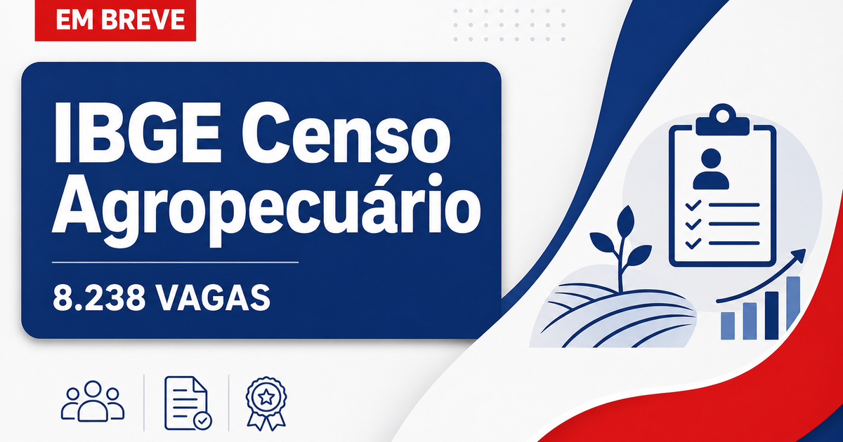 IBGE anuncia processo seletivo com 8.238 vagas para o Censo Agropecuário, Florestal e Aquícola - IBGE anuncia processo seletivo com 8.238 vagasra o Censo Agropecuário, Florestal