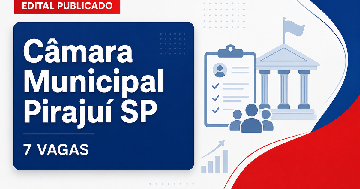 Concurso da Câmara Municipal de Pirajuí (SP): edital abre vagas para sete cargos - Câmara Municipal de Pirajuí