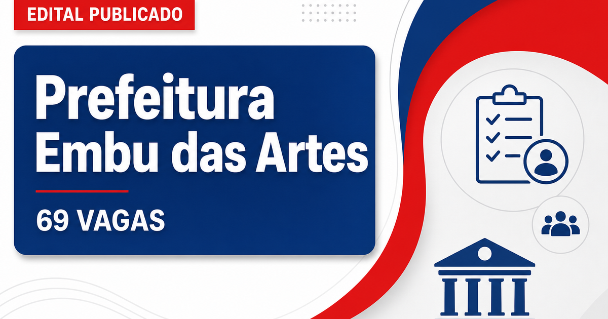 Concurso Prefeitura de Embu das Artes SP oferece 69 vagas na Saúde - Prefeitura de Embu das Artes
