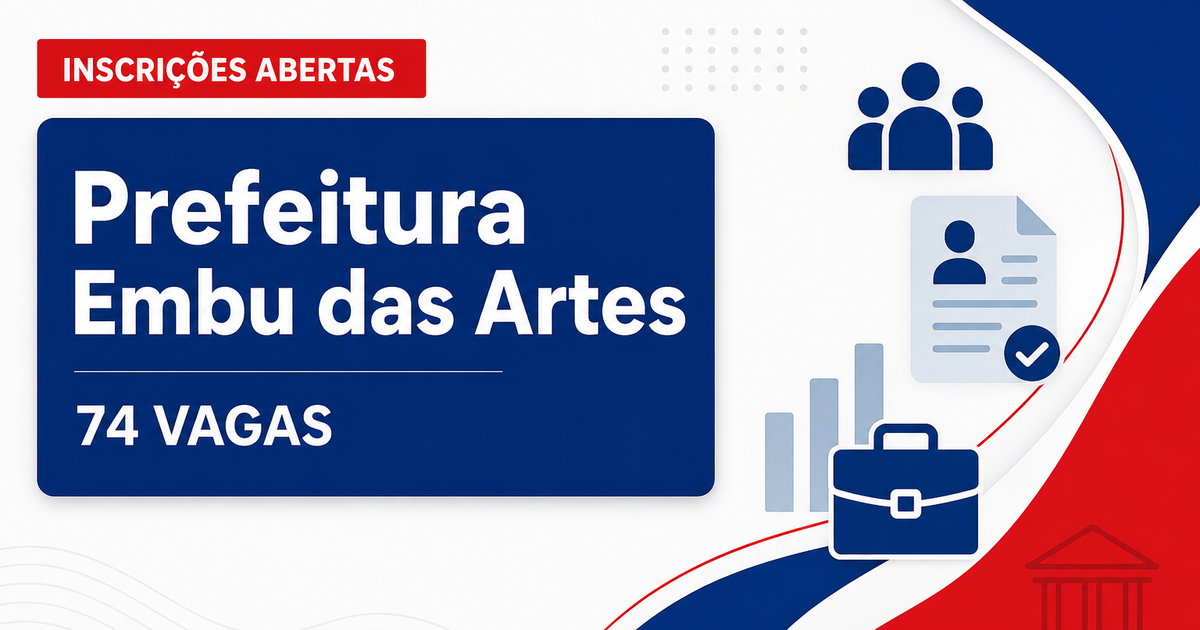 Concurso de Embu das Artes (SP) abre 74 vagas para ensinos médio e superior - Prefeitura de Embu das Artes