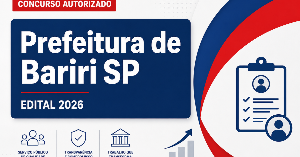 Concurso Prefeitura de Bariri SP: definida banca para níveis fundamental, médio e superior - Prefeitura de Bariri