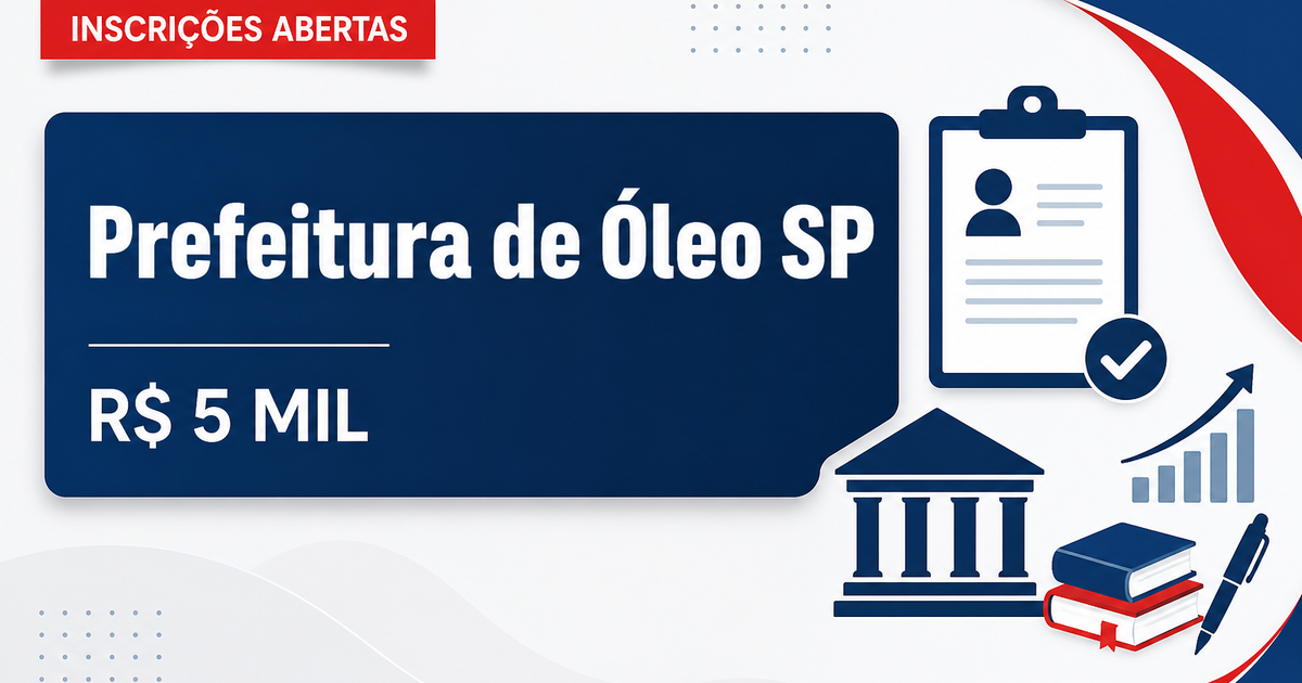 Concurso da Prefeitura de Óleo (SP) abre vagas com salários de quase R$ 5 mil - Prefeitura de Óleo