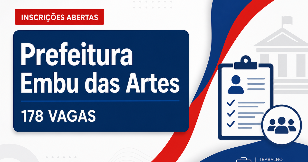 Concurso da Prefeitura de Embu das Artes SP: última chance para 178 vagas - Prefeitura de Embu das Artes