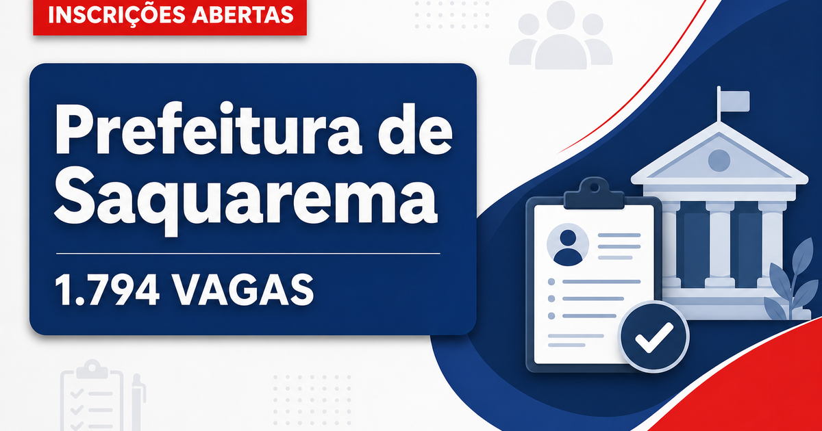 Concurso Saquarema RJ tem página de inscrição criada; 1.794 vagas - Prefeitura de Saquarema